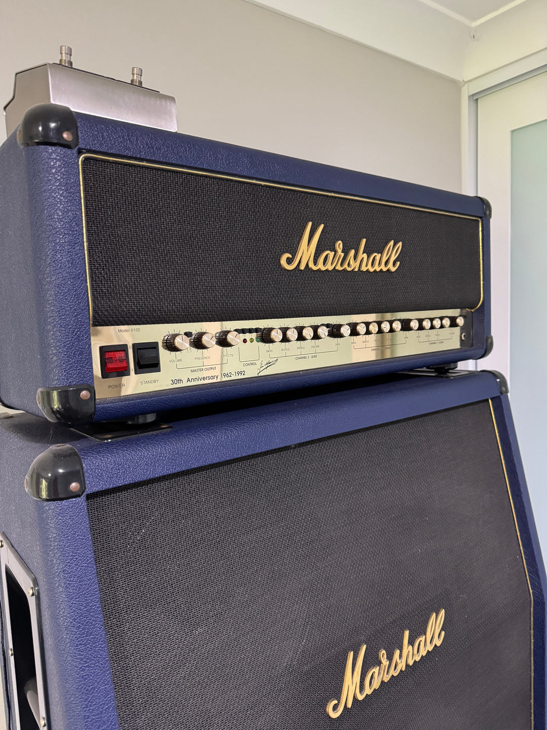 Marshall 30th Anniversary Brass Chassis 6100LE Blue Tolex Full Stack